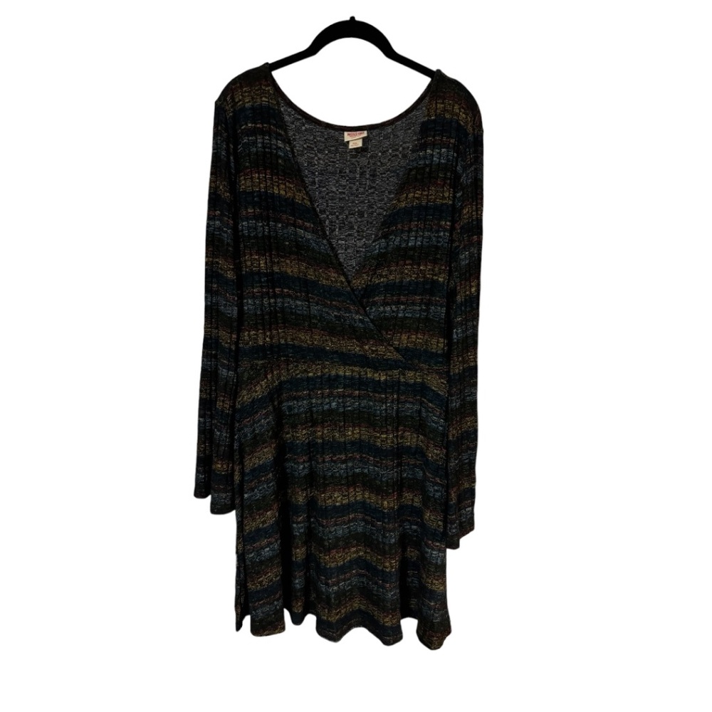 Mossimo V-Neck Long Bell Sleeves Multicolored Striped Mini A-Line Dress Size XXL